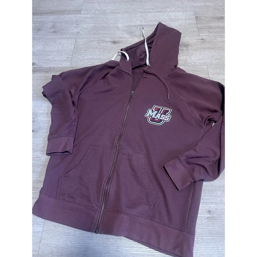 UMass Amherst Full Zip Mens Red Hoodie Size Large Long Sleeve NCAA Massachusetts